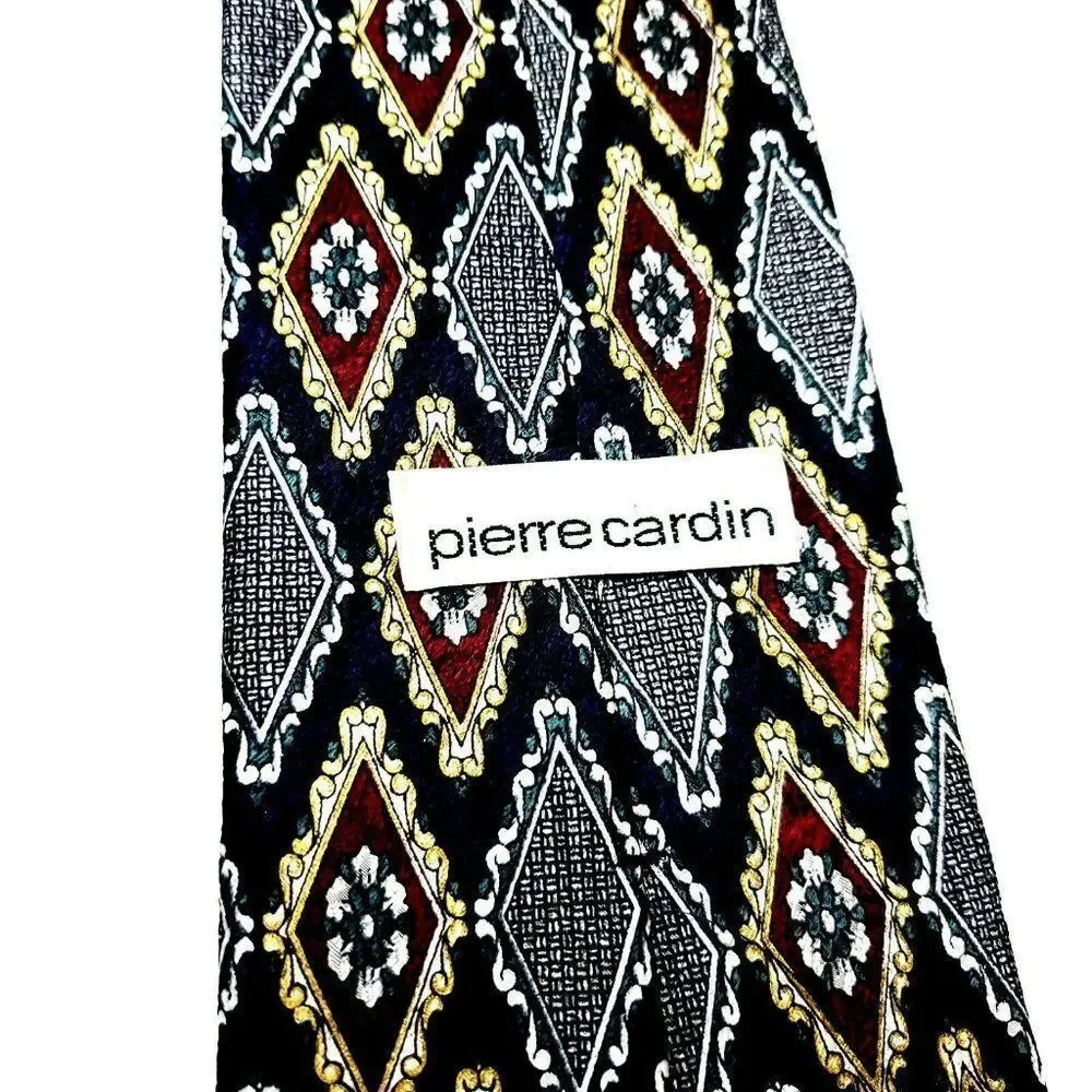 Pierre Cardin Silk Tie‎ Print Blue Geometric Short Wide